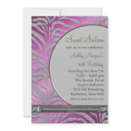 Pink Silver Zebra Retro Sweet Sixteen Party invitation