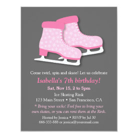 Pink Skates Ice Skating Birthday Party Invitations