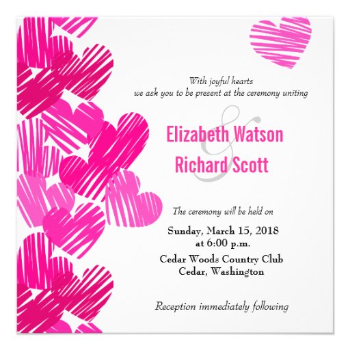 Pink sketchy hearts wedding invitation