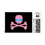 Pink Skull and Bones Postage Stamp
