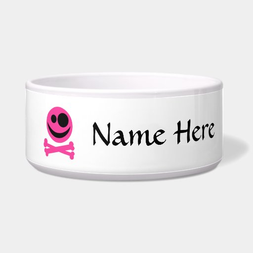 Pink Skull and Crossbones. Hot Pink and Black. Dog Food Bowl
