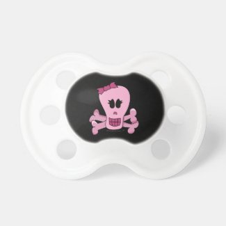 Pink Skull and Crossbones with Bow Babys Binkie
