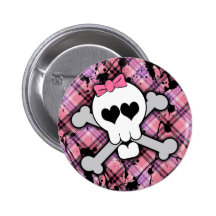 Pink Skull and Crossbones with Hearts and Bow