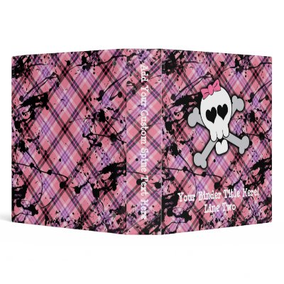 Pink Skull and Crossbones with Hearts and Bow Vinyl Binder