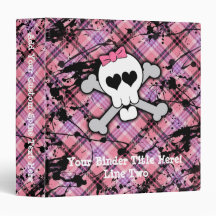 Pink Skull and Crossbones with Hearts and Bow Vinyl Binder