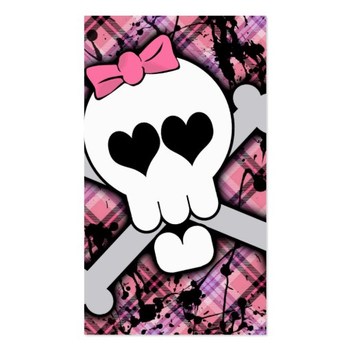 Pink Skull and Crossbones with Hearts and Bow Business Cards (back side)