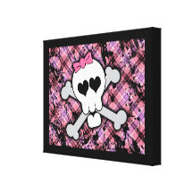Pink Skull and Crossbones with Hearts and Bow Gallery Wrap Canvas