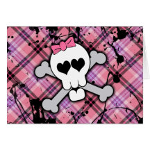 Pink Skull and Crossbones with Hearts and Bow Cards