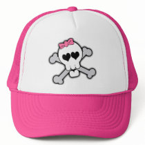 Pink Skull and Crossbones with Hearts and Bow Trucker Hats
