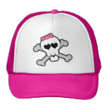Pink Skull and Crossbones with Hearts and Bow hats