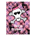 Pink Skull and Crossbones with Hearts and Bow Custom Invitations