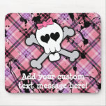 Pink Skull and Crossbones with Hearts and Bow Mouse Pads