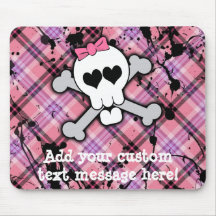Pink Skull and Crossbones with Hearts and Bow Mouse Pads