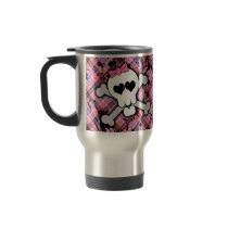 Pink Skull and Crossbones with Hearts and Bow Coffee Mugs