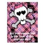 Pink Skull and Crossbones with Hearts and Bow Post Cards