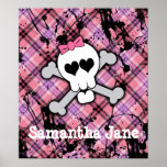 Pink Skull and Crossbones with Hearts and Bow posters