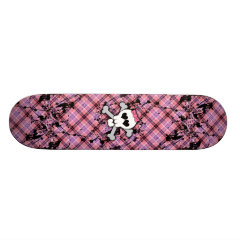 Pink Skull and Crossbones with Hearts and Bow Skateboard Deck