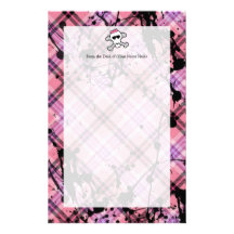 Pink Skull and Crossbones with Hearts and Bow Stationery