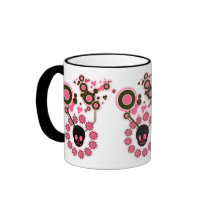 Pink Skull and Flower Circles mugs