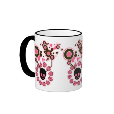 Pink Skull and Flower Circles Coffee Mugs by doonidesigns