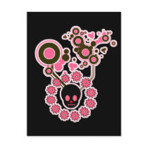 Pink Skull and Flower Circles postcards
