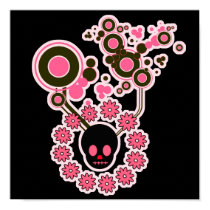 Pink Skull and Flower Circles posters