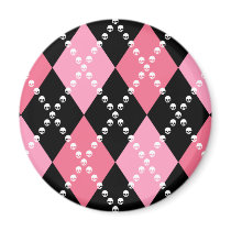 Pink Skull Argyle magnets