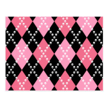 Pink Skull Argyle Post Card