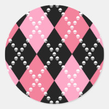 Pink Skull Argyle Round Sticker