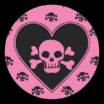Pink Skull in Heart Stickers