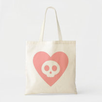Pink Skull Inside a Heart Cartoon Tote Bag bags