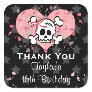 Pink Skull Party Favor Stickers