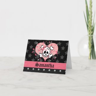 Pink Skull Personalized Note Cards Custom