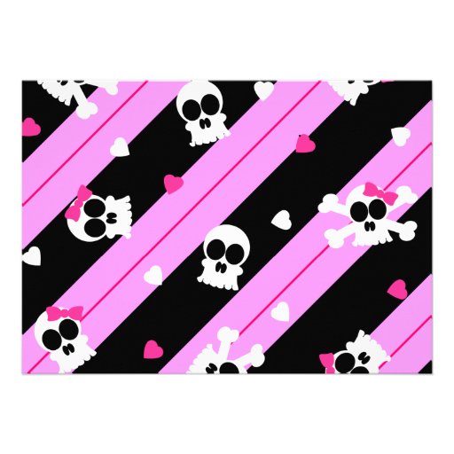 Pink Skulls and Hearts Birthday Party Custom Announcement