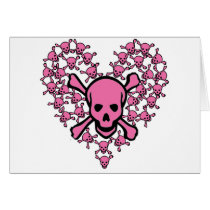 Pink Skulls in Heart Shape Greeting Cards