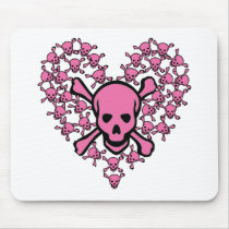 Pink Skulls in Heart Shape Mouse Pads