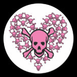 Pink Skulls in Heart Shape Round Sticker