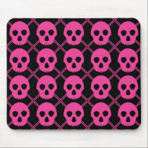 Pink Skulls on Black Mousepad