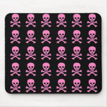 Pink Skulls on Black mousepads