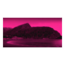 Pink Sky, Beach and Mountains Photo Card