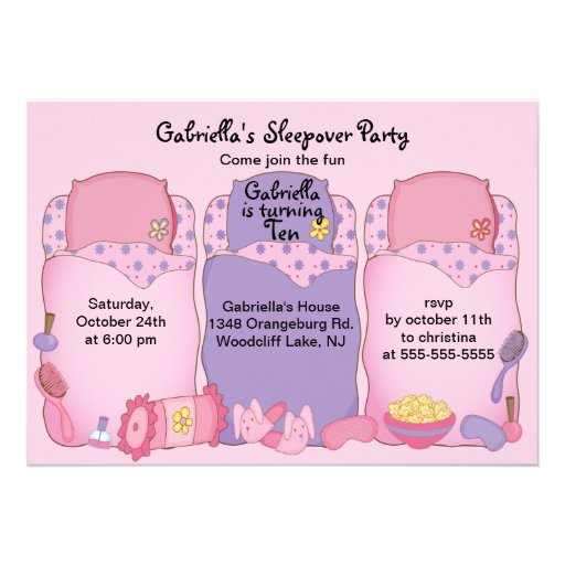 Pink Slumber Birthday Party Personalized Announcement