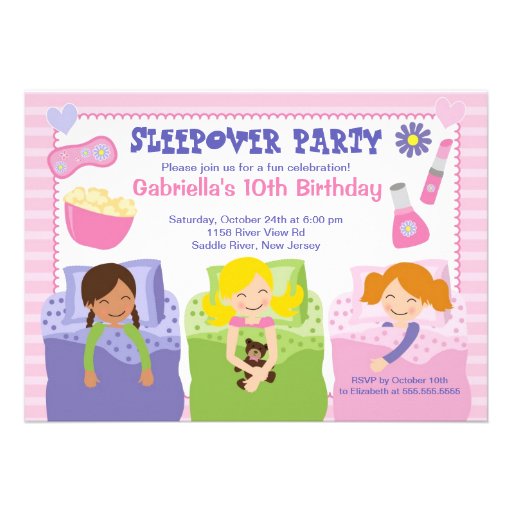 Pink Slumber Party Fun Birthday Invitation (front side)