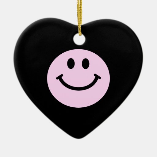 Pink smiley face Double-Sided heart ceramic christmas ornament | Zazzle