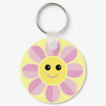 Pink Smiley Flower keychains by JuJuGarden Pink Smiley Flower keychains