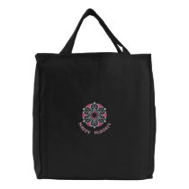 Pink Snowflake Customizable Holiday Tote Bag embroidered bags
