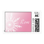 Pink Snowflake Love Winter Wedding Postage Stamp