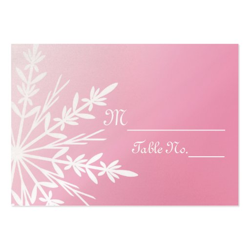Pink Snowflake Wedding Place Cards Business Card Template (front side)