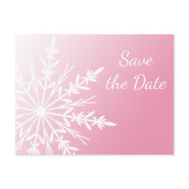 Pink Snowflake Wedding Save the Date Postcard