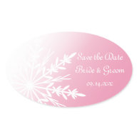 Pink Snowflake Winter Wedding Save the Date Oval Sticker