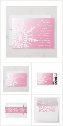 Pink Snowflake Winter Wedding Stationery